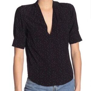Joie Ance Caviar Heart Print Blouse in Black Size M